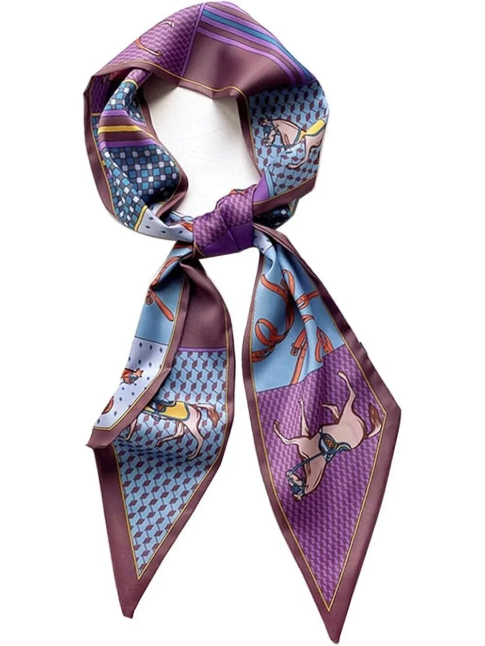 Women's Purple Horse Brown Edge Elegant Oblique Angle Scarves Bag Scarfs
